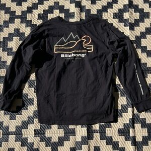 Billabong Men’s Organic Cotton Black Long Sleeve w/Mountain Design + Logo